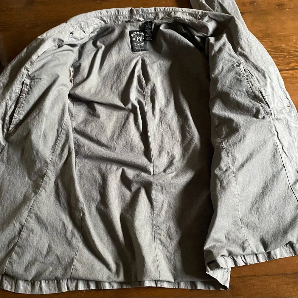 Monarchy Men’s Gray Cotton Metal Canvas Button Jacket Pockets Lined Y2K Size XL - Picture 5 of 14